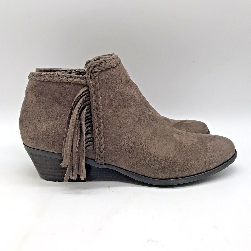 Nicole Tessie Western Heel Ankle Bootie Women's 7.5M Fringed Braid Side Zip Boot